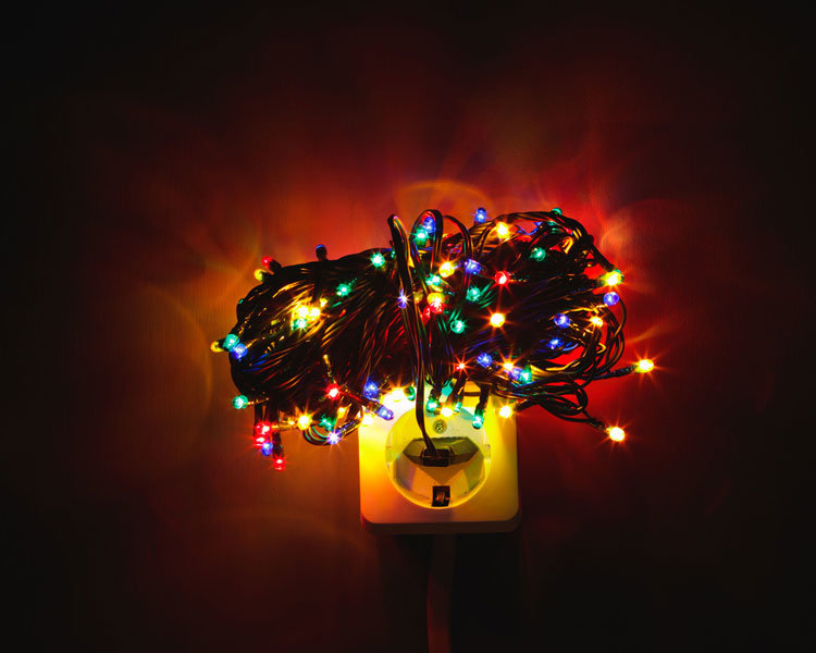 Image of a rolled up ball of Christmas lights