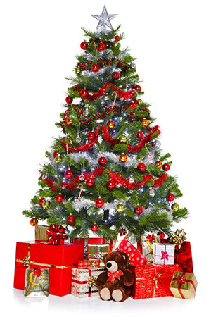 Image of a Christmas tree with presents for marketing