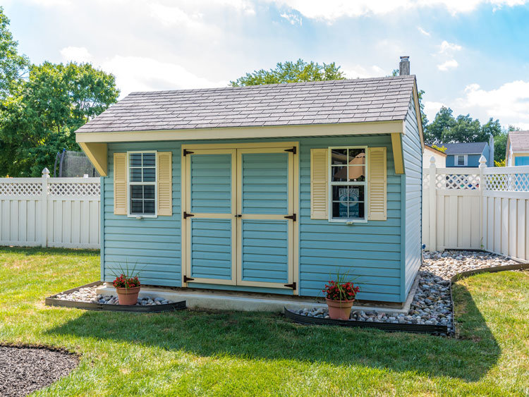 Image of a shed in pastel blue