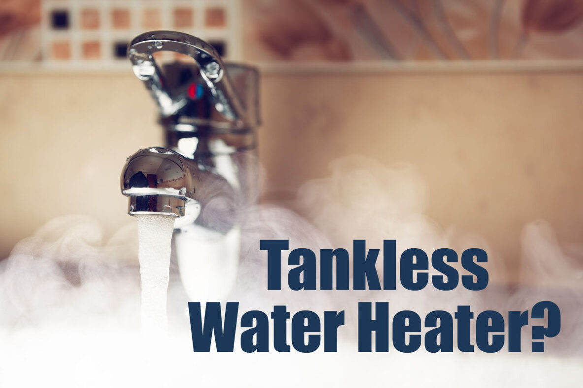Image of a running faucet with water heater text for marketing